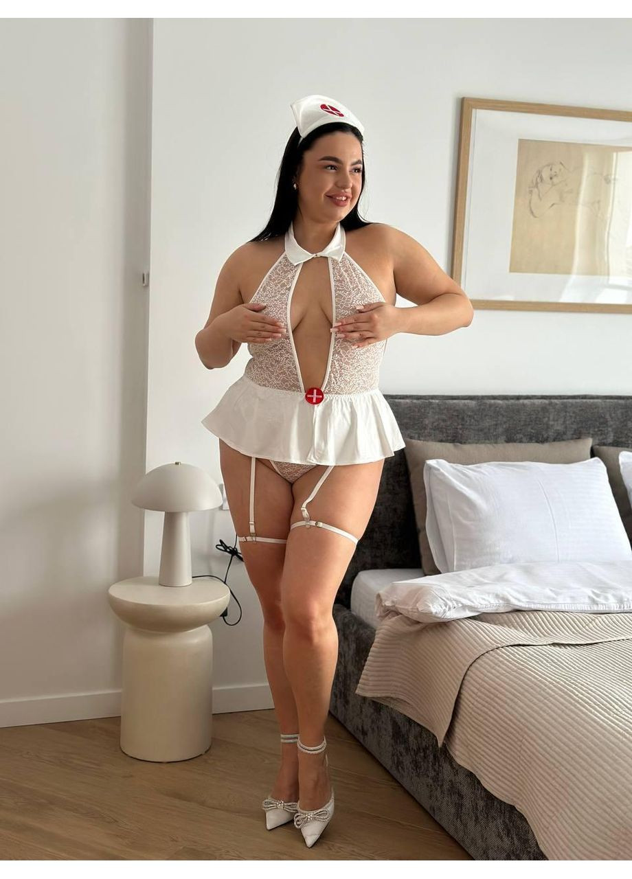 Костюм медсестри PLUS SIZE мереживний для красунь / Жіночий еротичний костюм медсестри великих розмірів No Brand (369637193)