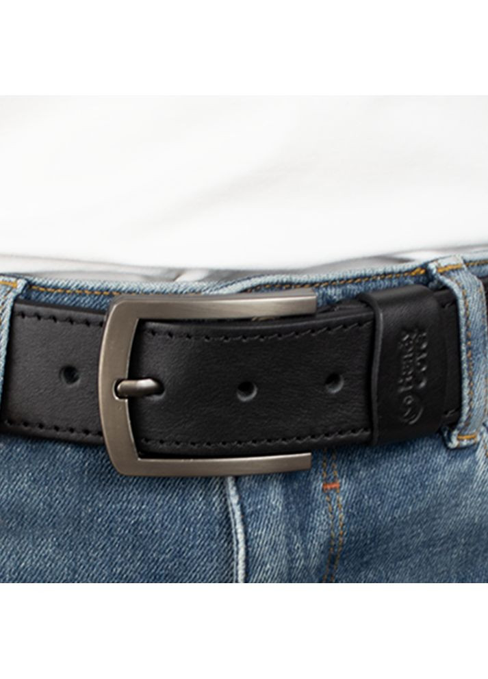 Ремень мужской кожаный со строчкой HC0072 черный батальный (145 см) HandyCover (264199070)