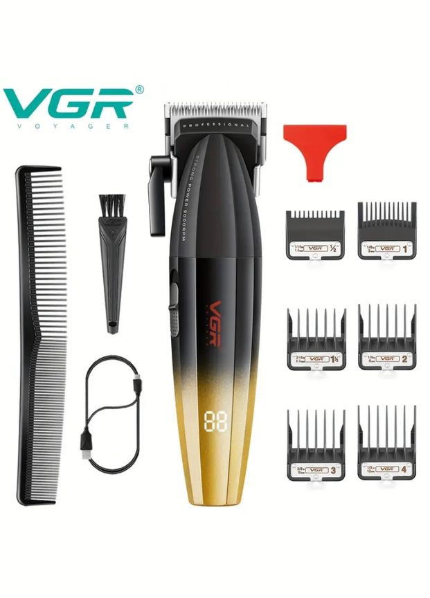 Машинка для стрижки акумуляторна 5Вт LED-дисплей 6 насадок 2500мАч золотистий (2390000035) VGR V‑003 (342392593)