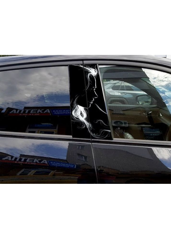 Наклейки на стійки дверей авто 3D TUNING STUDIO Дівчина ЧБ 500х220х0.080мм=2штуки No Brand (362498526)