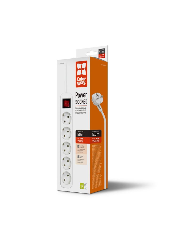 Мережевий фільтр живлення CW-PSEA55W, 5 розеток/ 5M white (CW-PSEA55W) Colorway (306618237)