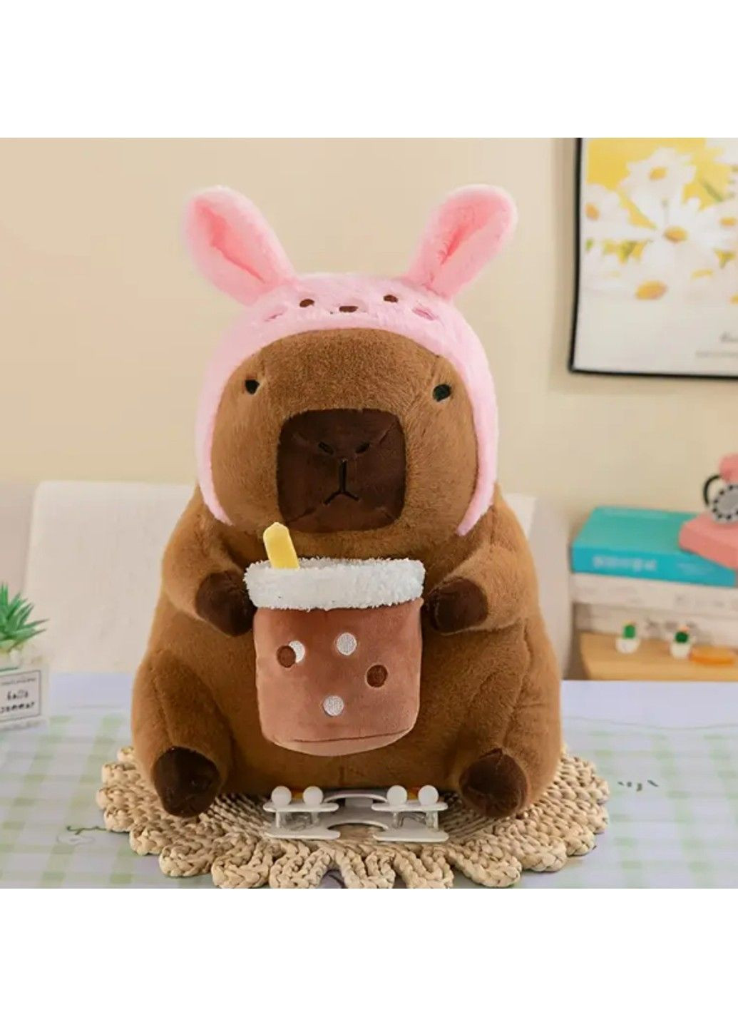 Мягкая детская плюшевая игрушка капибара 23cм розовая No Brand (347172292)