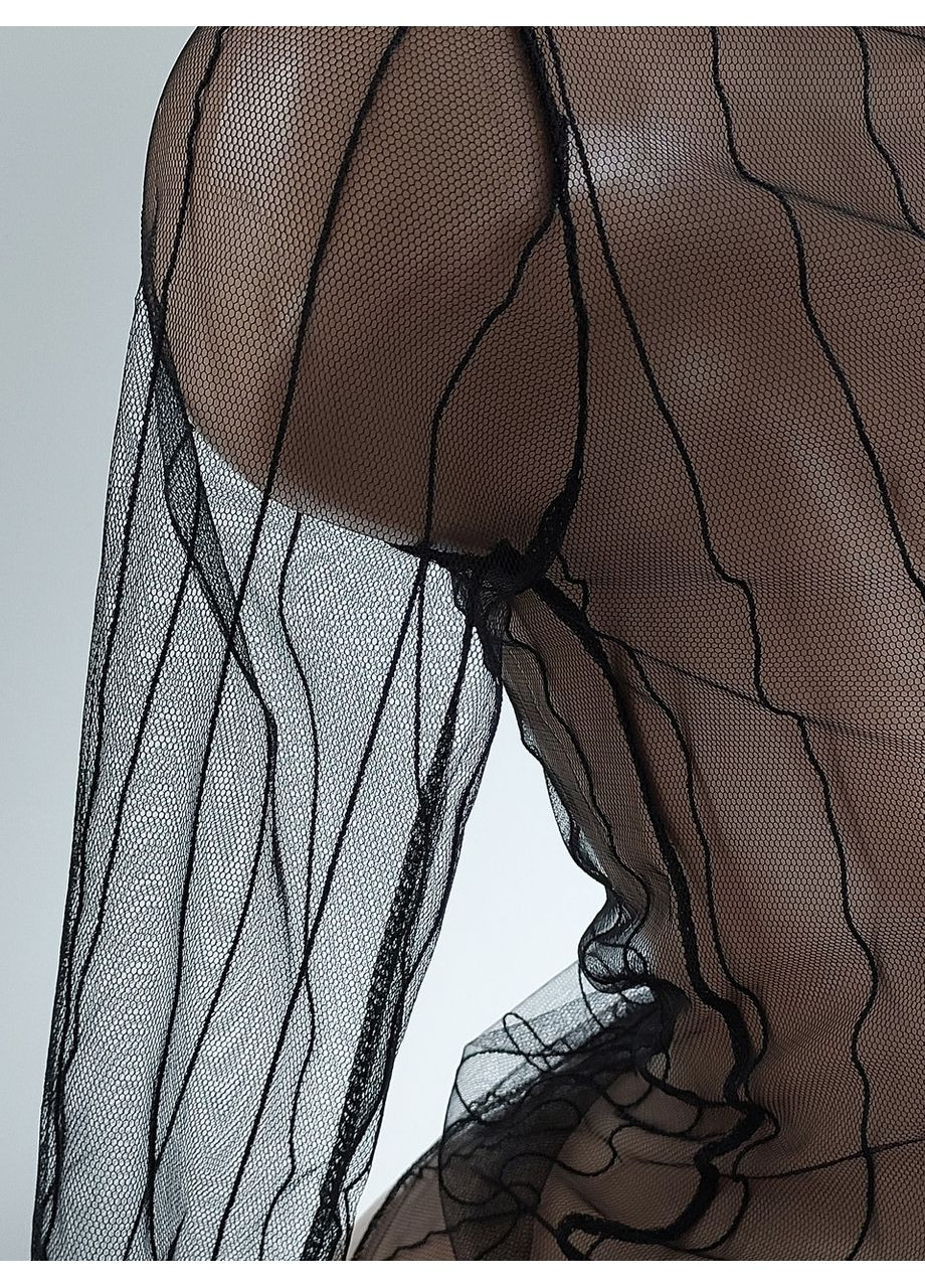 Чёрная прозрачная кофточка в полоску гольф кофточка сетка водолазка блузка (арт.10048) No Brand