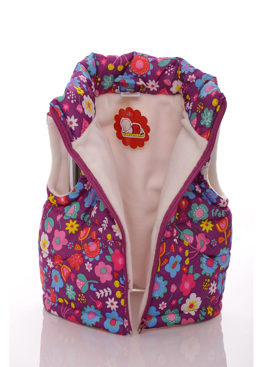 Жилетка на флисе для девочки с карманами с принтом цветочков сиреневая см. (45028) BABYKROHA (297199364)