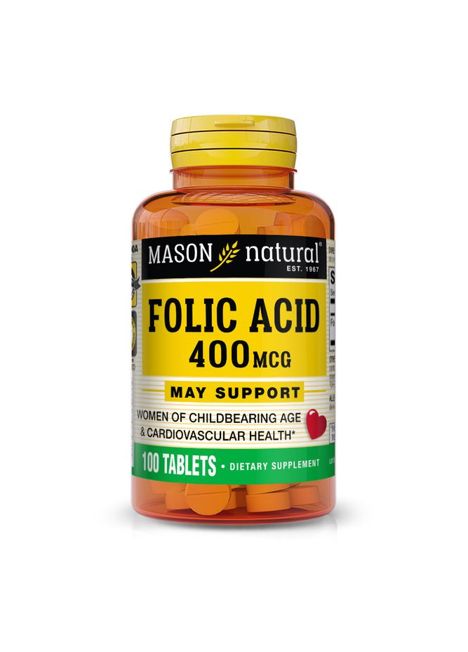 Витамины и минералы Folic Acid 400 mcg, 100 таблеток Mason Natural (322293905)