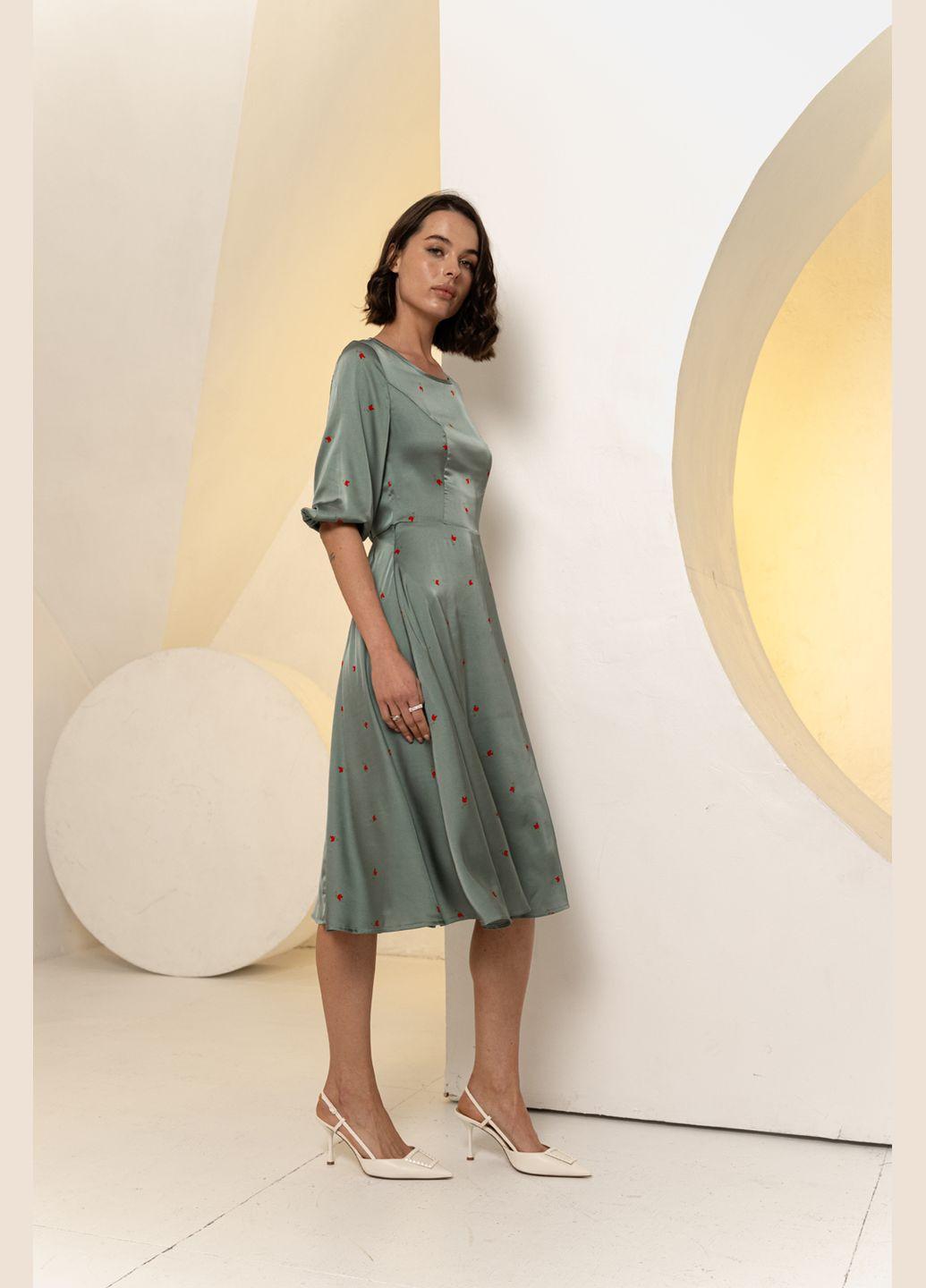 Зеленое кэжуал платье Azuri сердечки