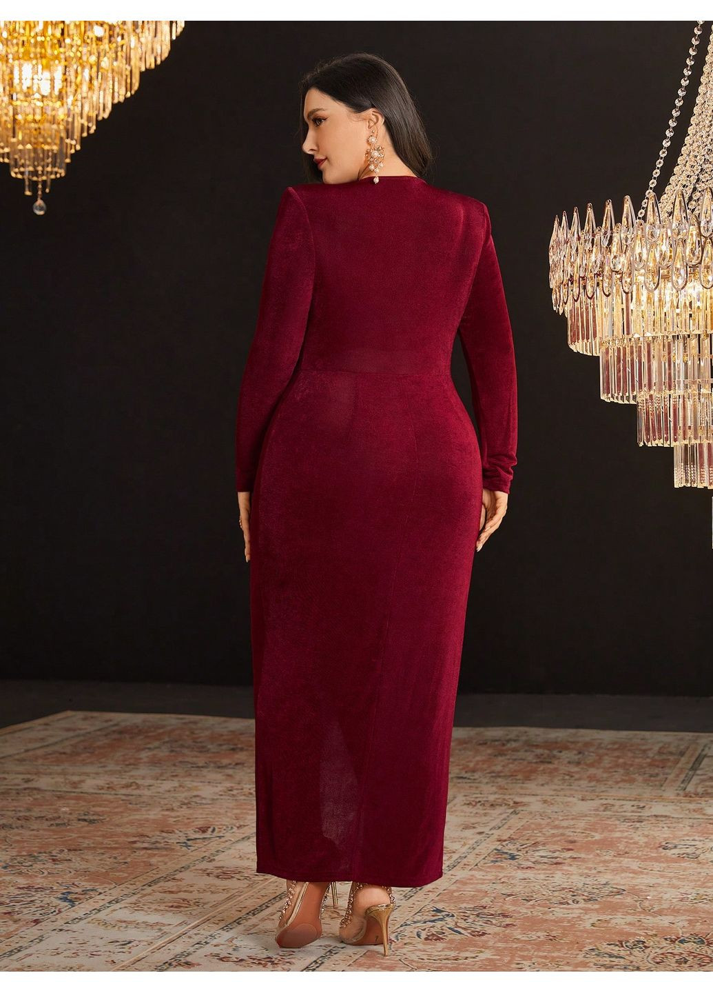 Бордовое вечернее платье SHEIN однотонное