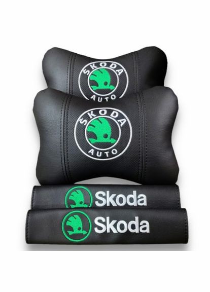 Комплект подушек Вред на подголовники + накладки на ремне безопасности с вышивкой Аксессуары для авто Skoda (340489815)