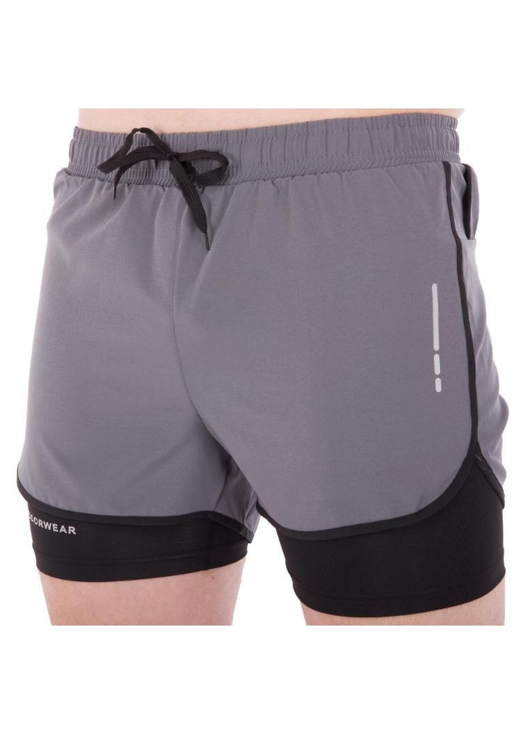Шорти спортивні подвійні 2 в 1 з тайтсами чоловічі 62201 Сірий Jason (328924607)