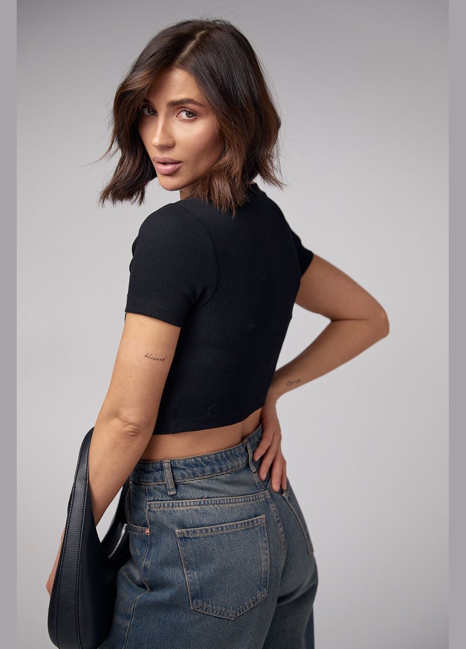 Короткая футболка в рубчик с вышивкой Liton - (296988251)