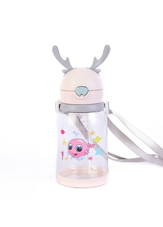 Пляшка для води LUGI 550 мл фляга прозора для напоїв із дозатором і ремінцем и трубочкою Бежева No Brand HP161BE (298915396)