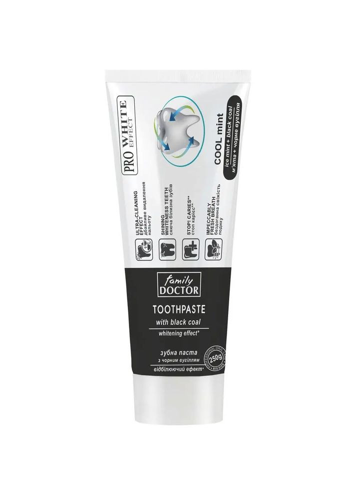 Отбеливающая зубная паста с черным углем, 250 г Family Doctor (350876459)