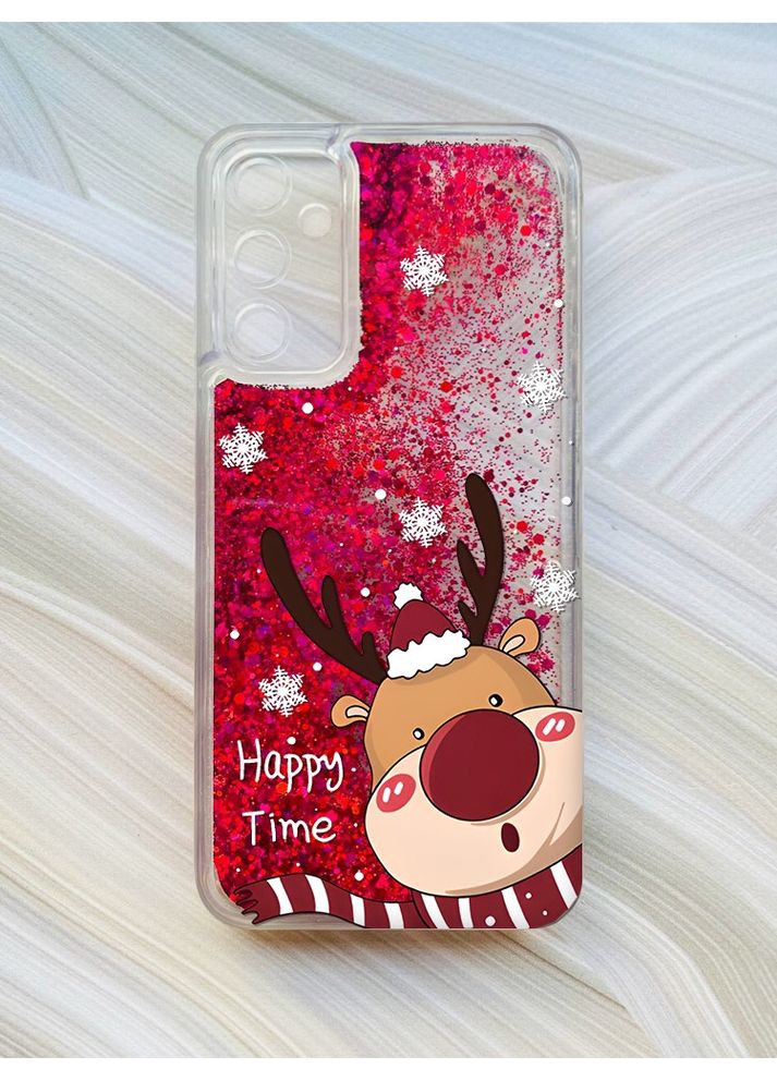 Чохол з плаваючими блискітками на Samsung Galaxy A24 (A245) Рожевий Зимове оленя (принт 155) CASE CONTROL (360703805)