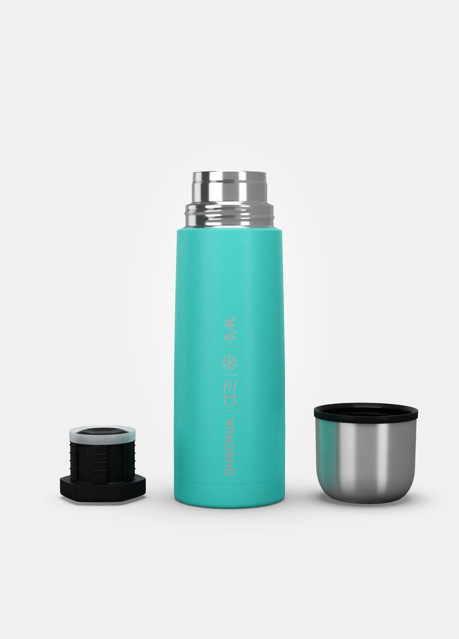 Термос с чашкой 0,4л для туризма из нержавеющей стали бирюзовый. Quechua (365441785)