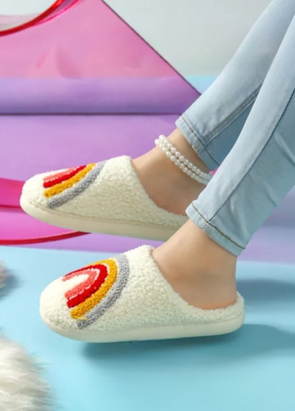 Цветные женские домашние плюшевые тапочки happy new year (1995 01) 40-41 Macarena