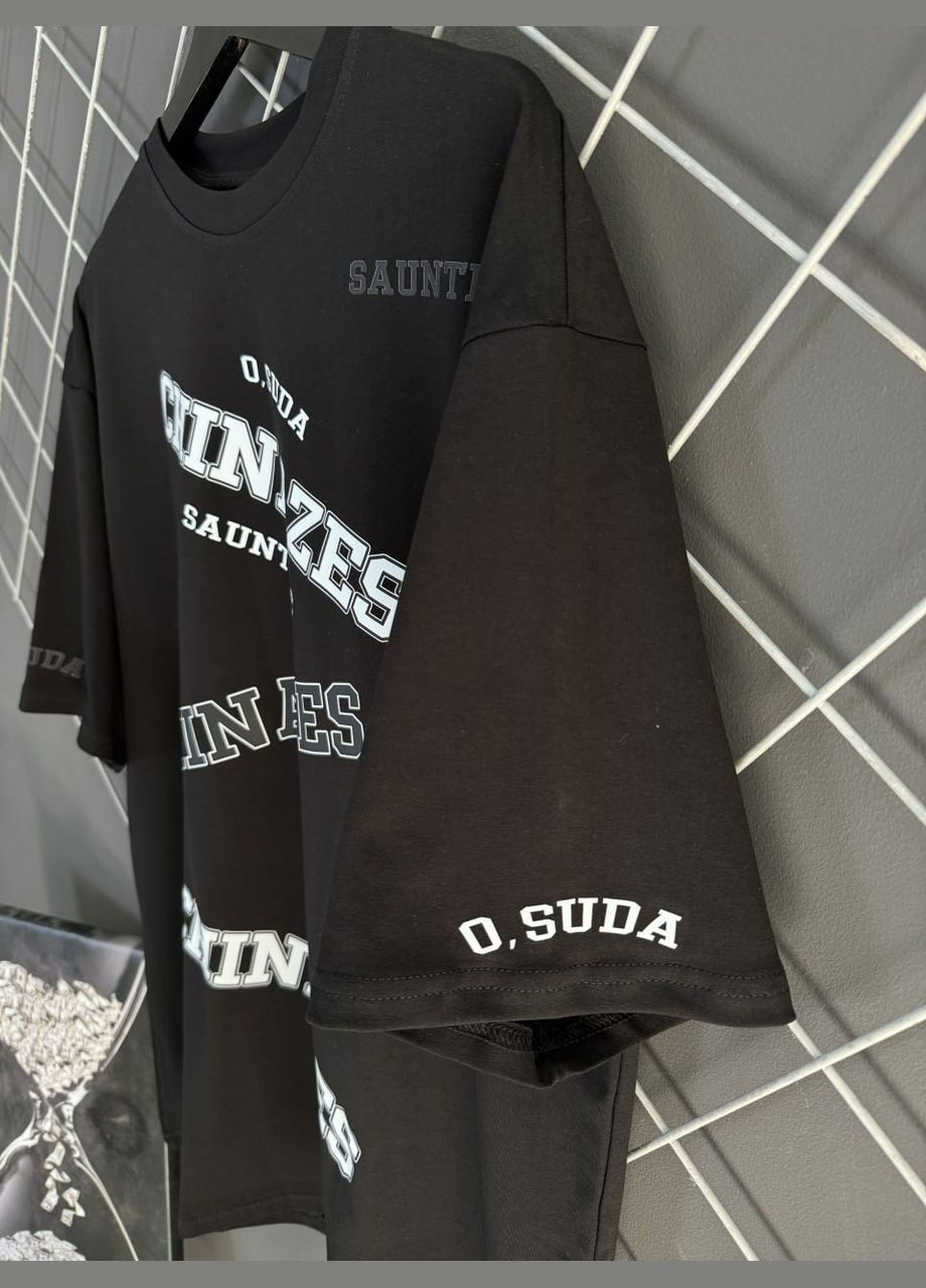 Чорна трендова оверсайз футболка преміум бавовна chinazes з коротким рукавом Vakko