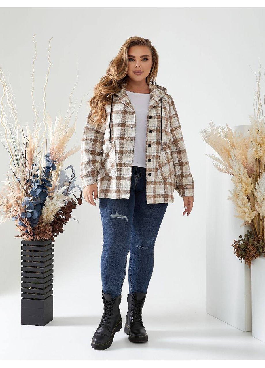 Бежевая повседневный, домашний, кэжуал рубашка в клетку No Brand с длинным рукавом