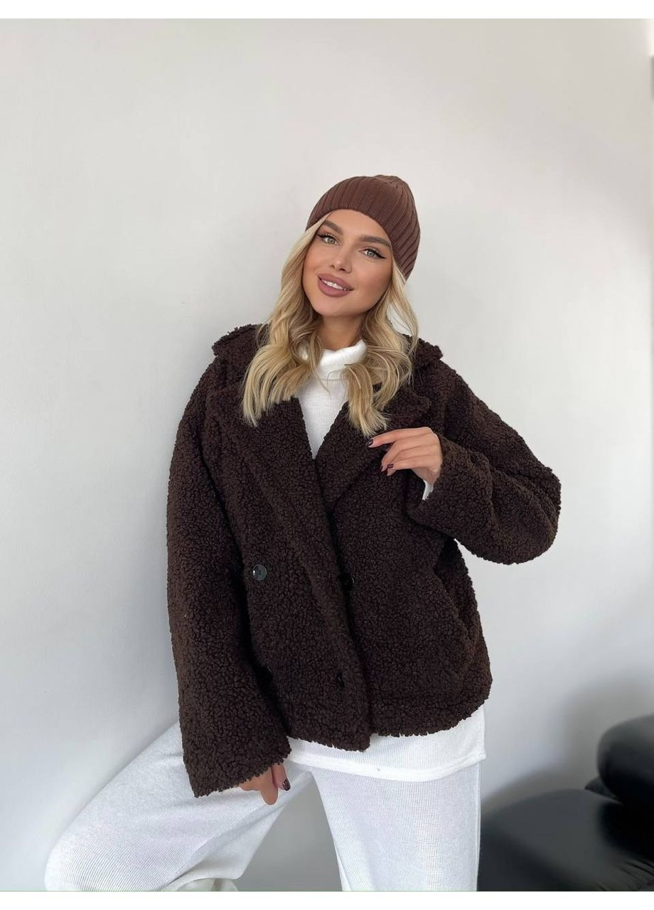 Коричневая зимняя женская короткая шуба-куртка из букле коричневого цвета 35406 Fashion