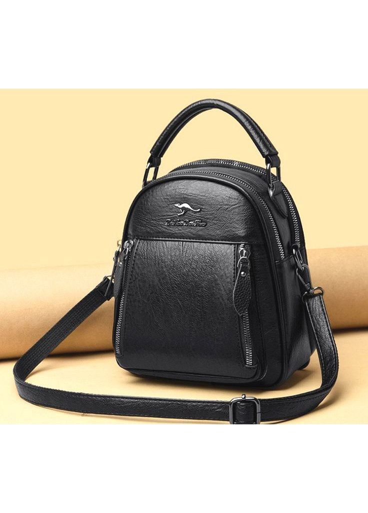 Сумка рюкзак трансформер Кенгуру 2 в 1 чорна еко шкіра міський рюкзак сумочка для жінок ProDobro (363259153)