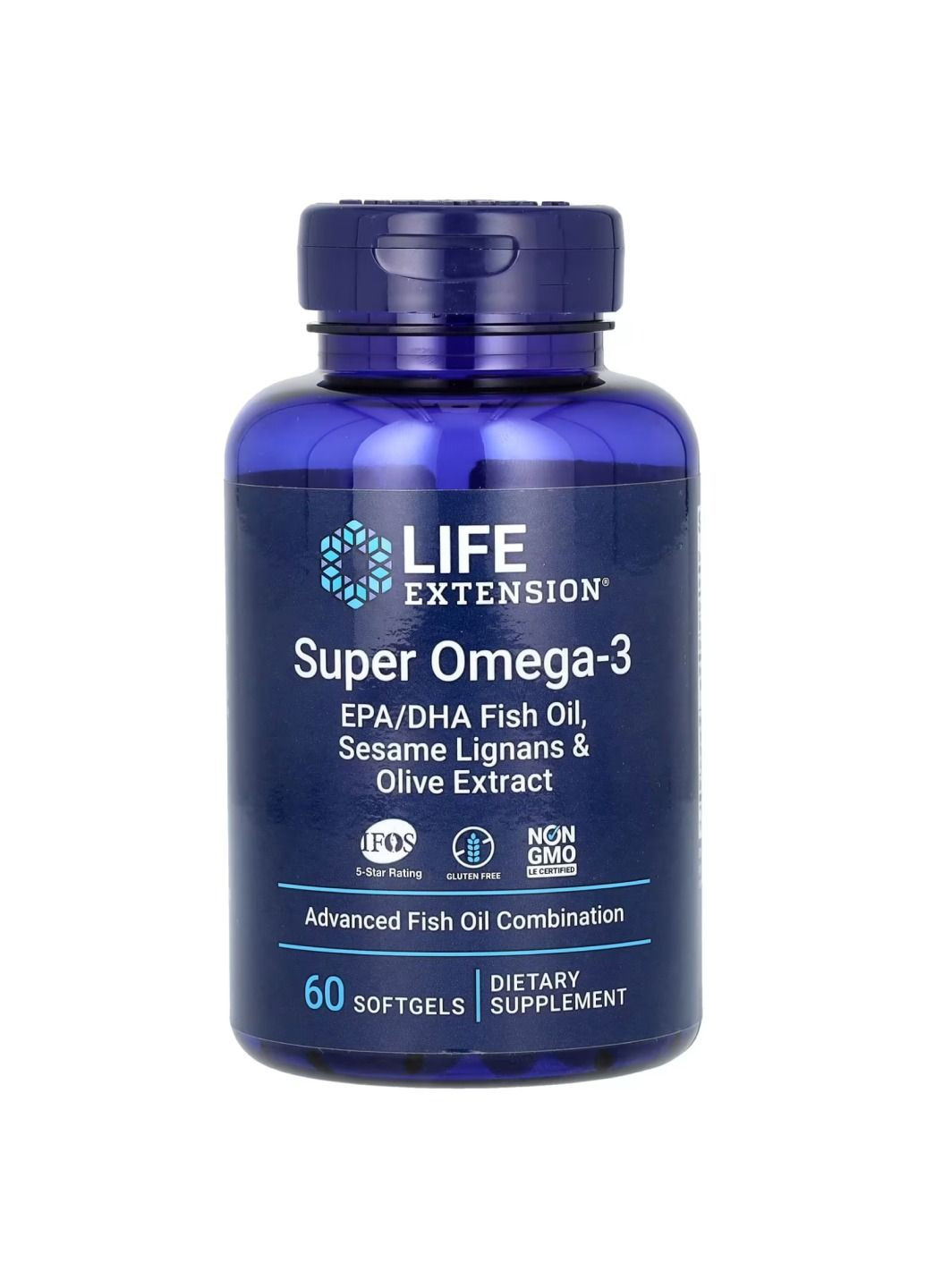 Комплекс жирних кислот Super Omega-3 EPA/DHA Fish Oil Sesame Lignans & Olive Extract- 60 softgels Life Extension (288677385)