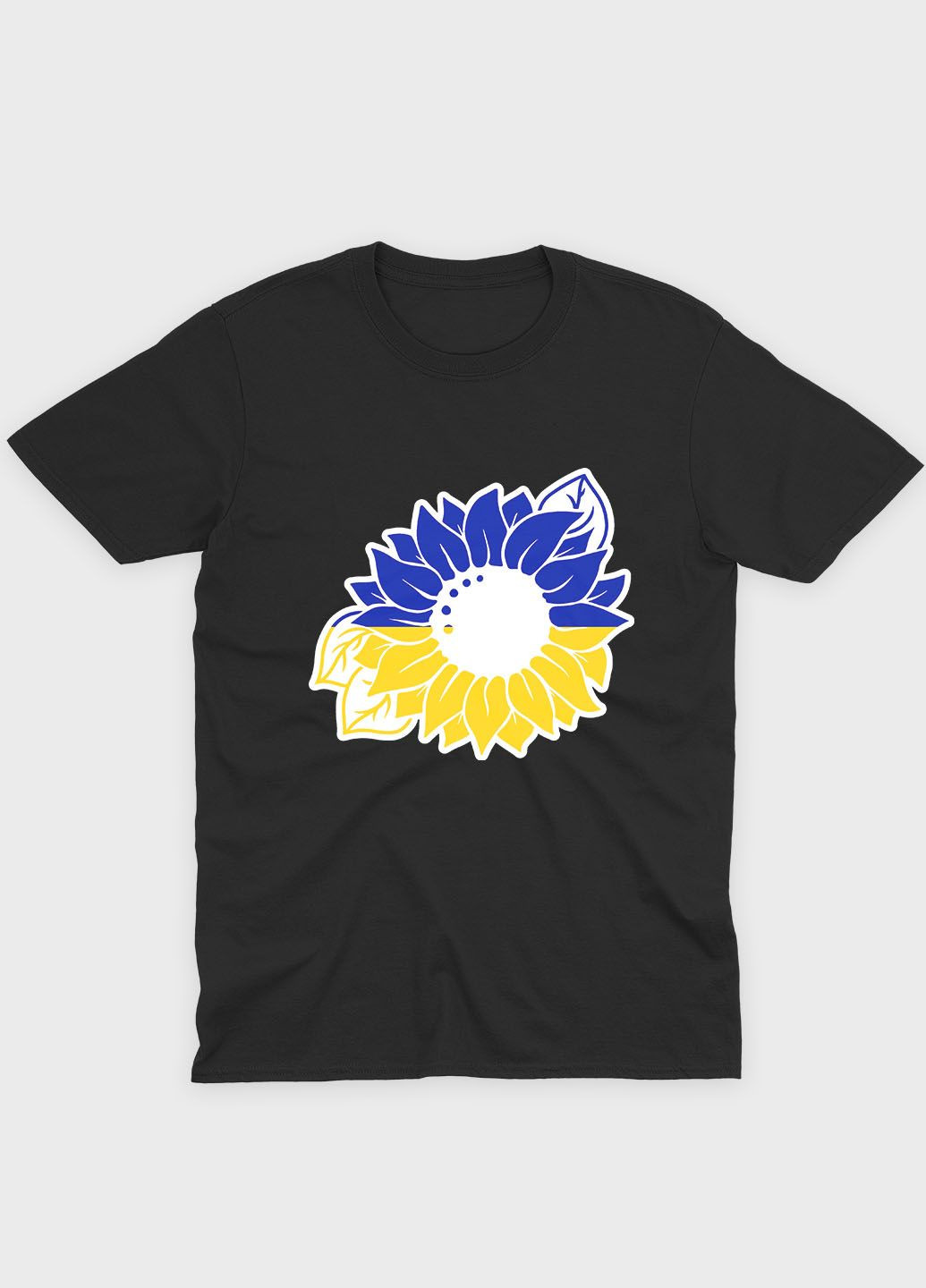Чорна літня жіноча футболка з патріотичним принтом квіти (ts001-3-bl-005-1-111-f) Modno