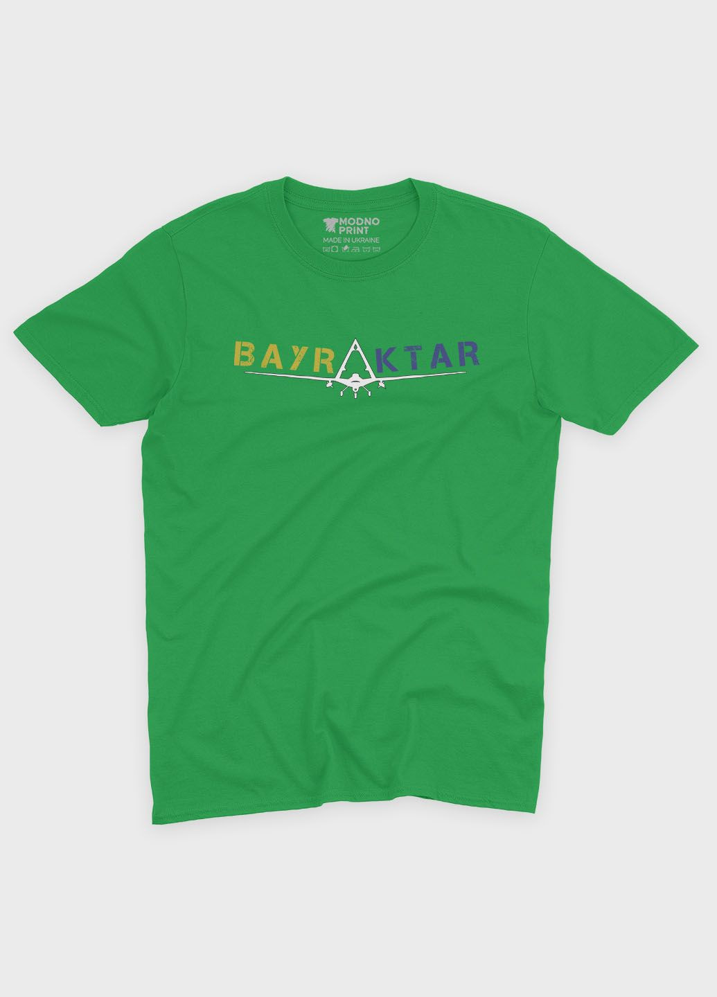 Зеленая демисезонная футболка для девочки с патриотическим принтом байрактар (ts001-4-keg-005-1-106-g) Modno