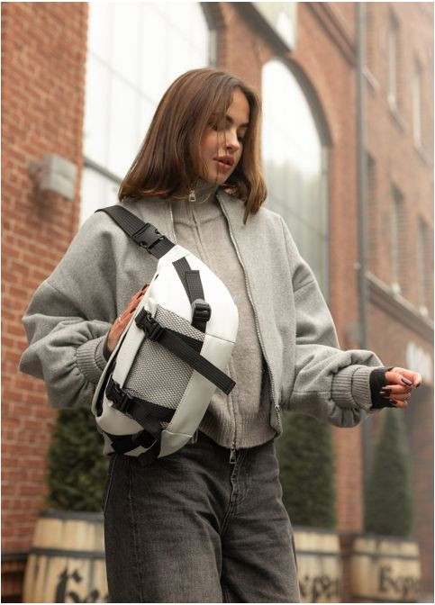 Велика жіноча поясна сумка бананка з екошкіри Біла (866038721) Sambag (361244921)