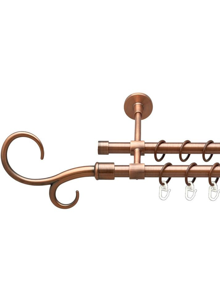 Карниз Гак Подвійний металевий дворядний закритий гладка труба Мідь 16\16 мм 120 см (00-00019817) ORVIT (300688522)