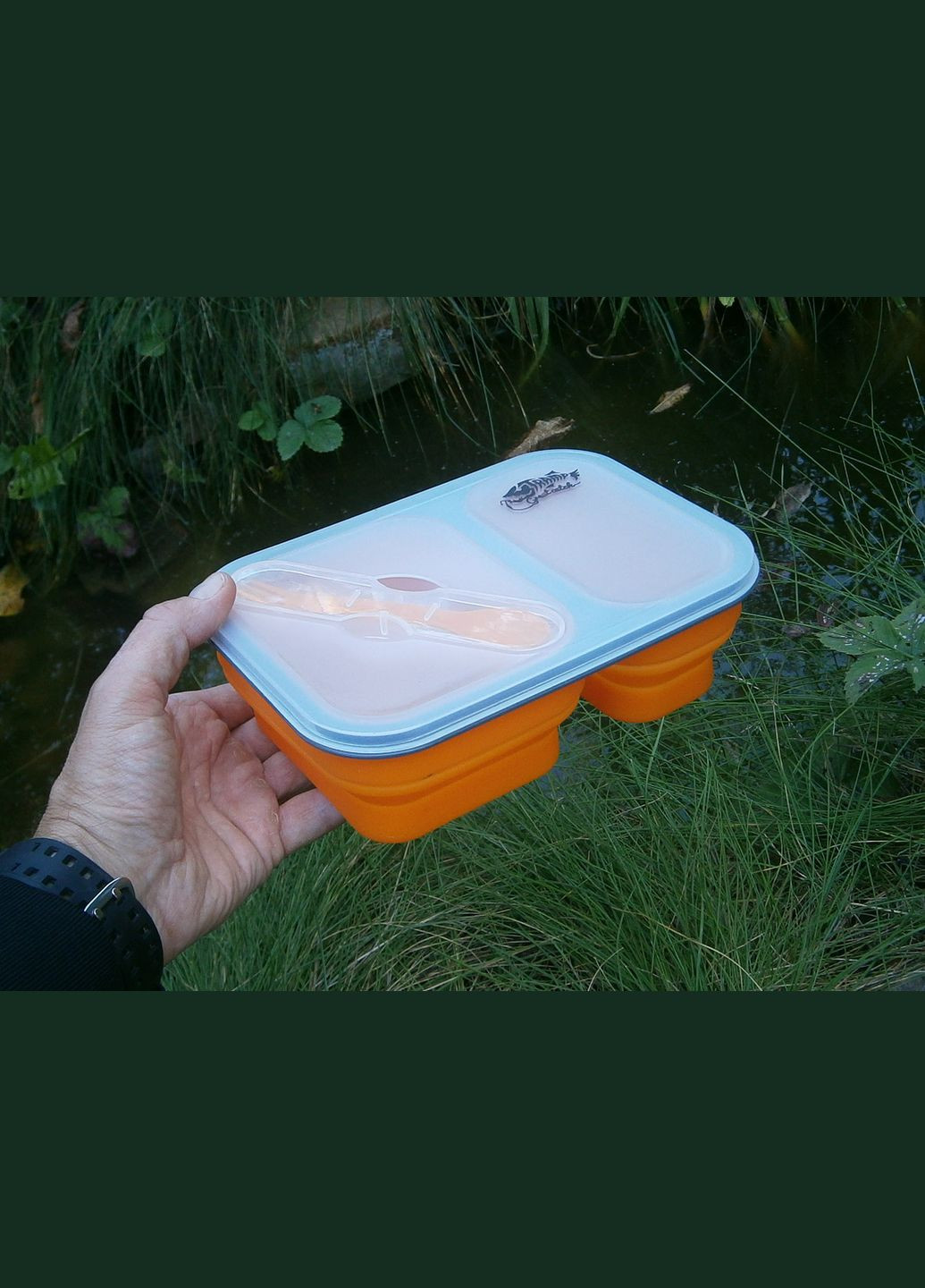 Контейнер для еды силиконовый на 2 отсека TRC090-orange (900ml) со ловилкой Tramp (302391685)