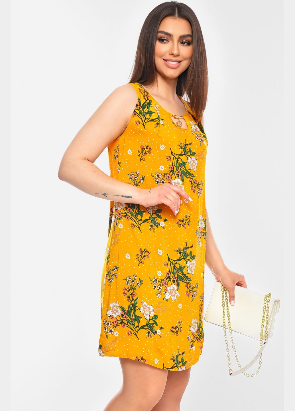 Летний женский сарафан женский желтого цвета с принтом Let's Shop однотонный