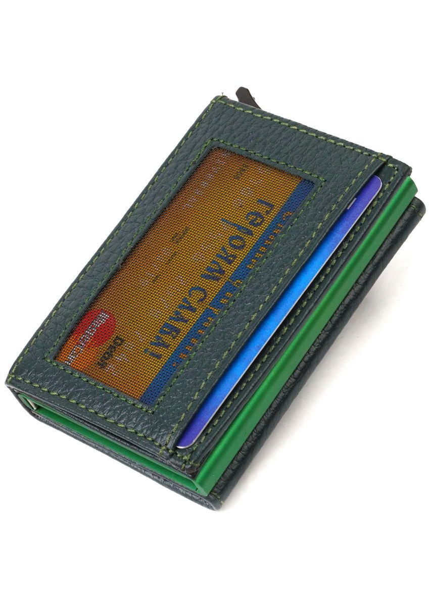 Картхолдер унісекс у три складання з автоматичним механізмом з натуральної шкіри флотар 21932 Зелений Canpellini (329147948)