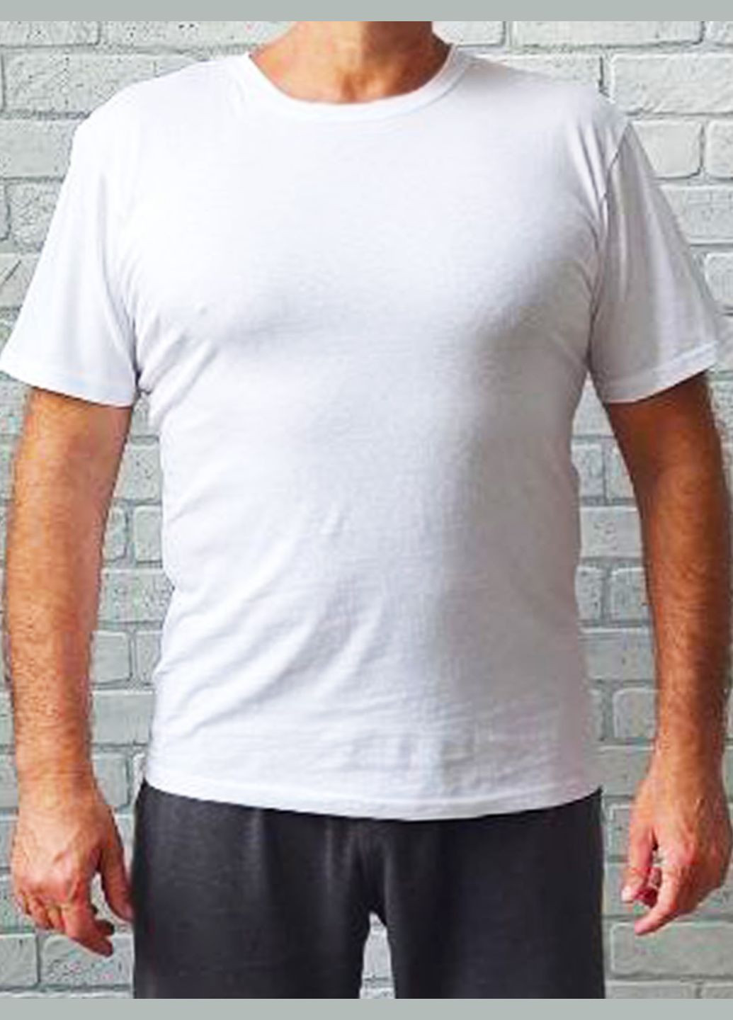 Комбинированная белая базовая мужская футболка однотонная хлопок (норма), кулир хлопок No Brand