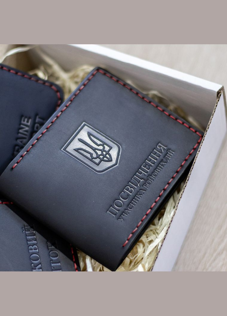 Набір обкладинок на УБД, військовий квиток та паспорт, чорний з червоною ниткою SD Leather (299339611)