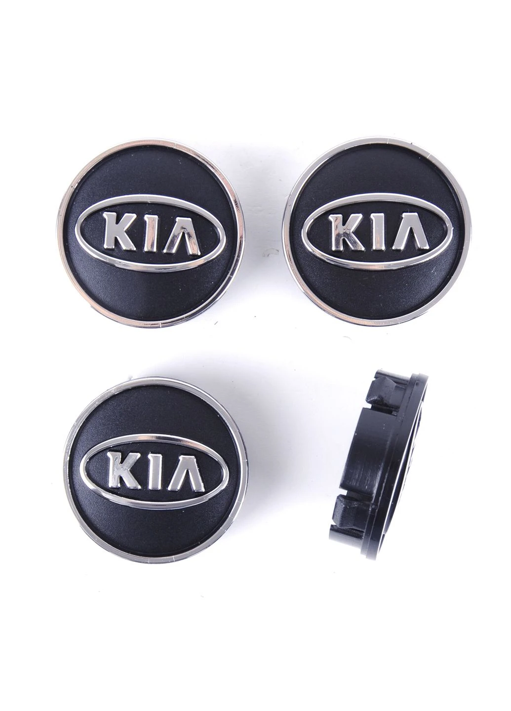 Ковпачки на титани "Kia" (60/55мм) чорний/хром. пластик об'ємний логотип (4шт) No Brand (354772674)