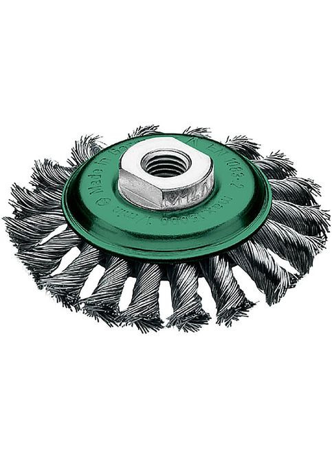Щетка коническая 100хМ14х2,0 мм скрученная жгутами нержавеющая проволока 0,35 мм 18 жгутов 12500 об/мин 471757 (13871) Lessmann (295039230)
