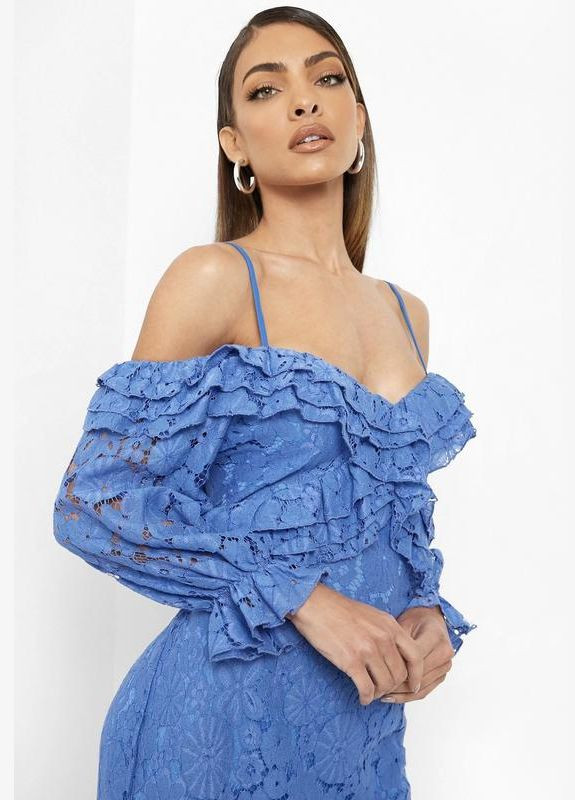 Голубое платье меди кружевное Boohoo