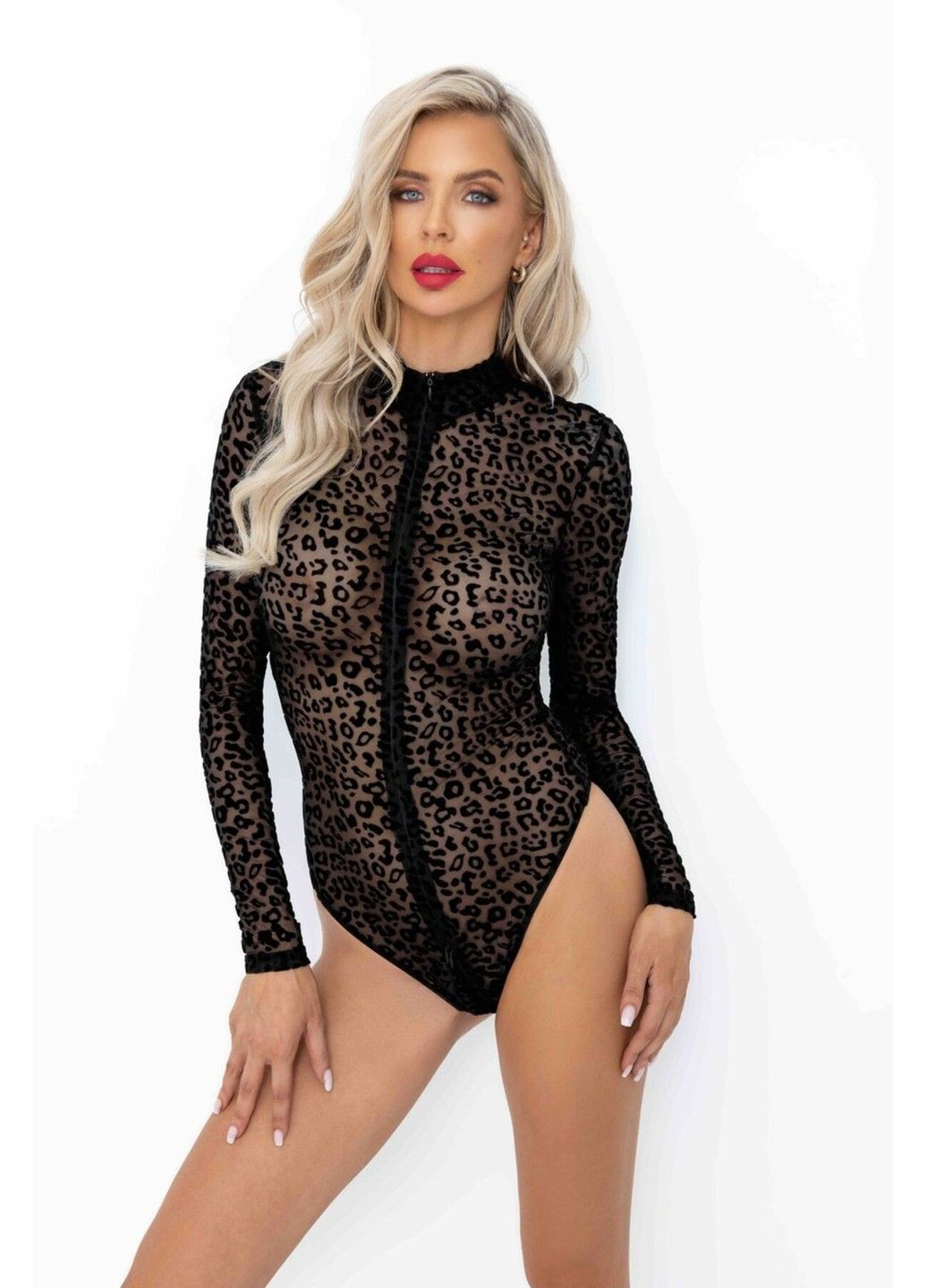 Боді F287 Leopard flock bodysuit with long sleeves - S Noir Handmade (296034795)