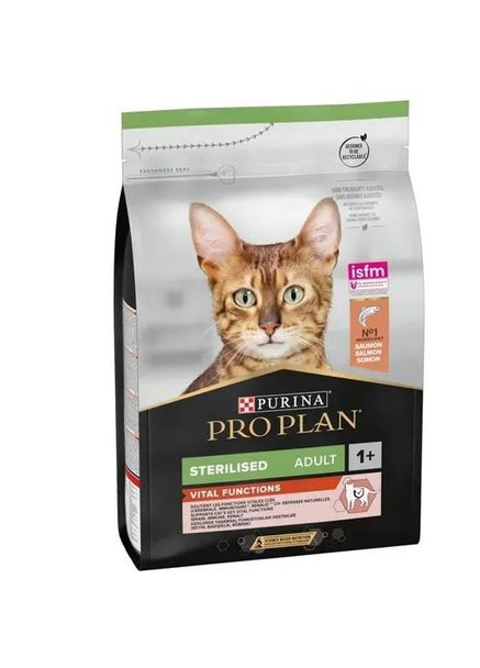 Сухой корм Pro Plan Sterilised Adult 1+ Vital Functions с лососем для стерилизованных кошек и кастрированных котов 10 кг Purina (332812448)