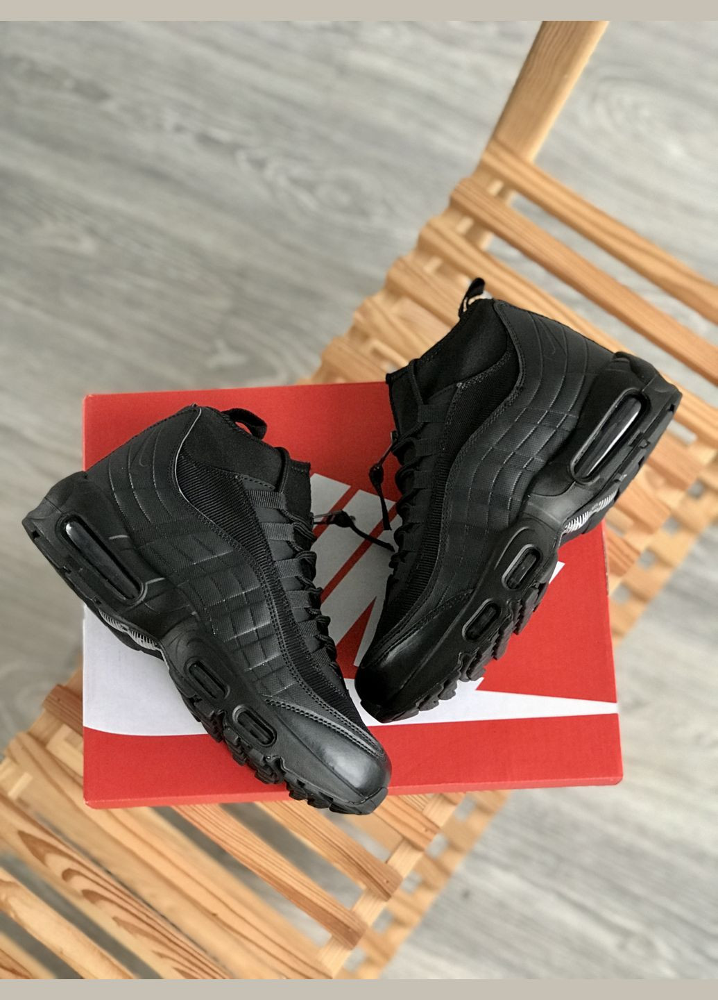 Черные зимние кроссовки зимние мужские No Brand 95 Sneakerboot winter black | Найк 95 Снікербут