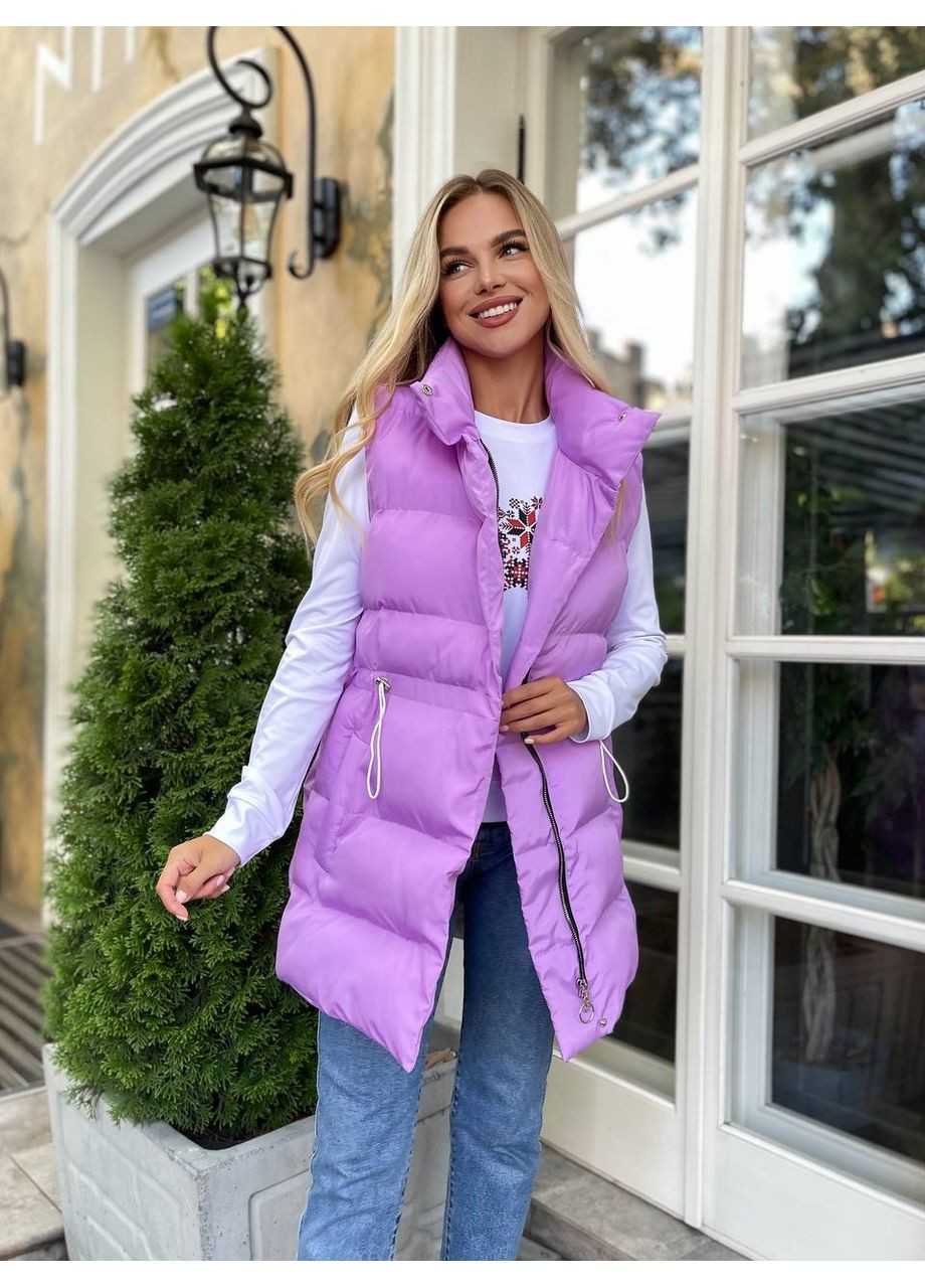 Удлиненная женская демисезонная жилетка лилового цвета 34844 Fashion (362211347)