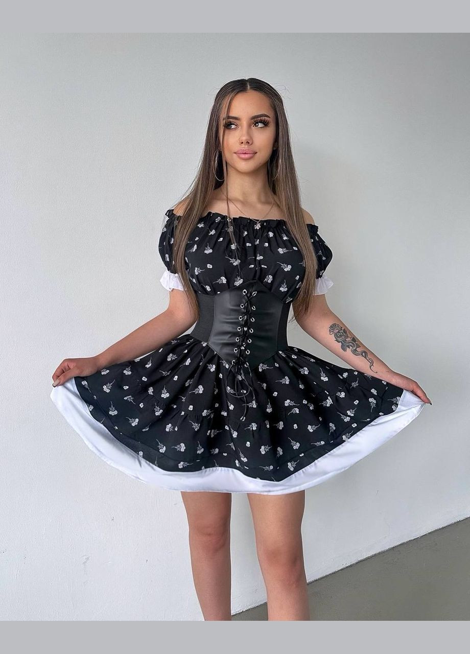 Черное кэжуал платье N.Family с цветочным принтом