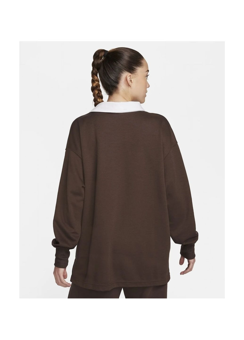 Женская кофта Sportswear Essential Wooversized Long-Sleeve Polo Brown Nike (365962649)