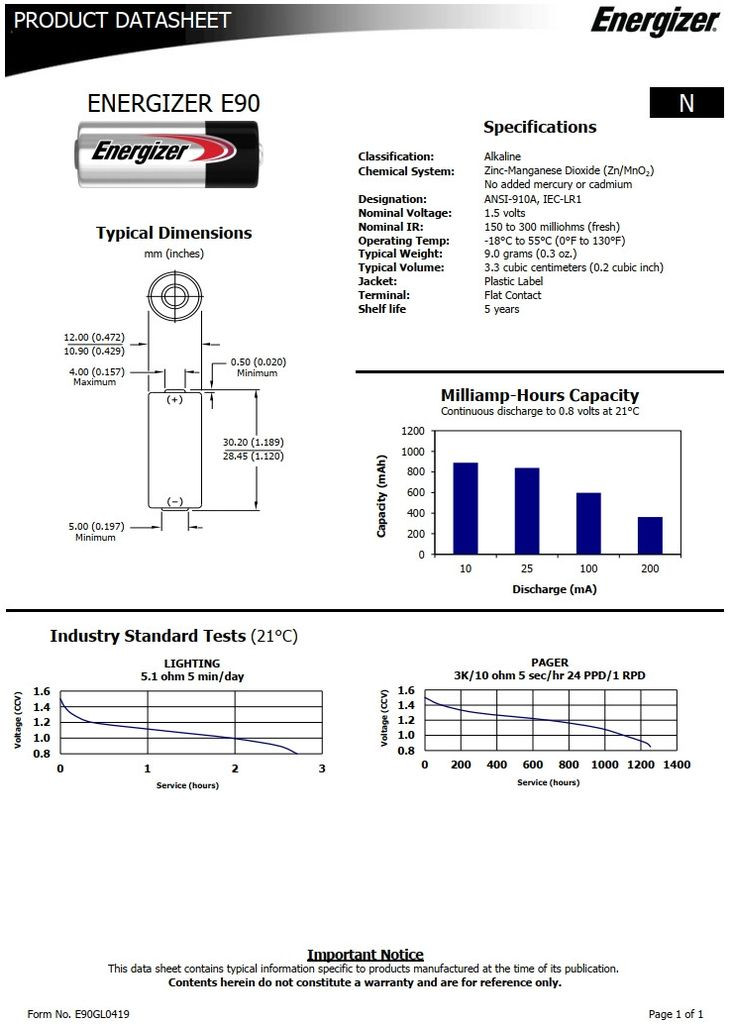 Батарейка LR1 Alkaline (1.5V) Energizer (361067061)