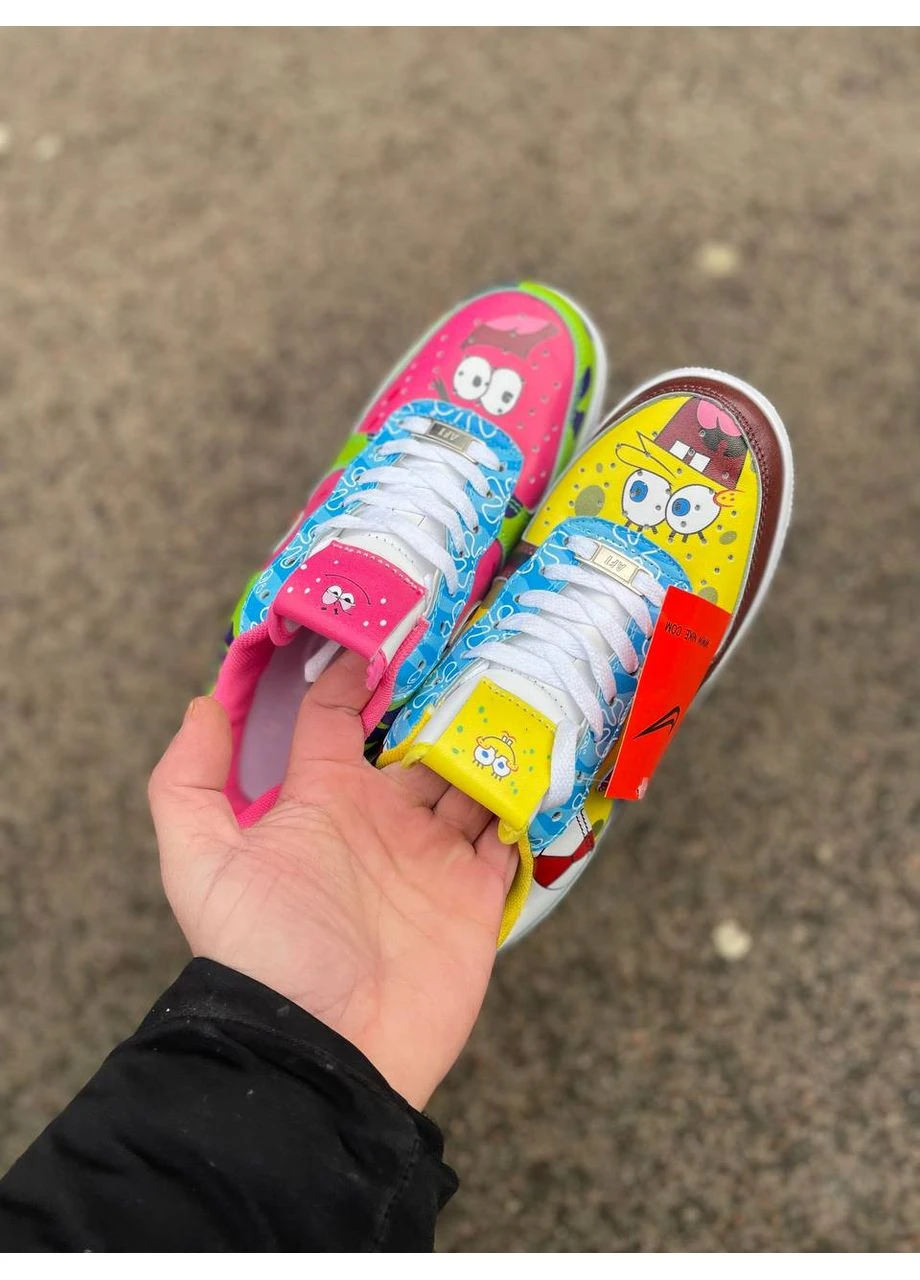 КРОССОВКИ ЖЕНСКИЕ NIKE AIR FORCE LOW SPONGEBOB НАЙК АИР ФОРС No Brand комбинированные демисезоны (392003711)