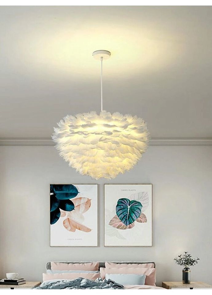 Люстра підвісна з пір'ям на 3 лампочки 26706 Білий 40-120х60х60 см. Sunnysky (335975382)