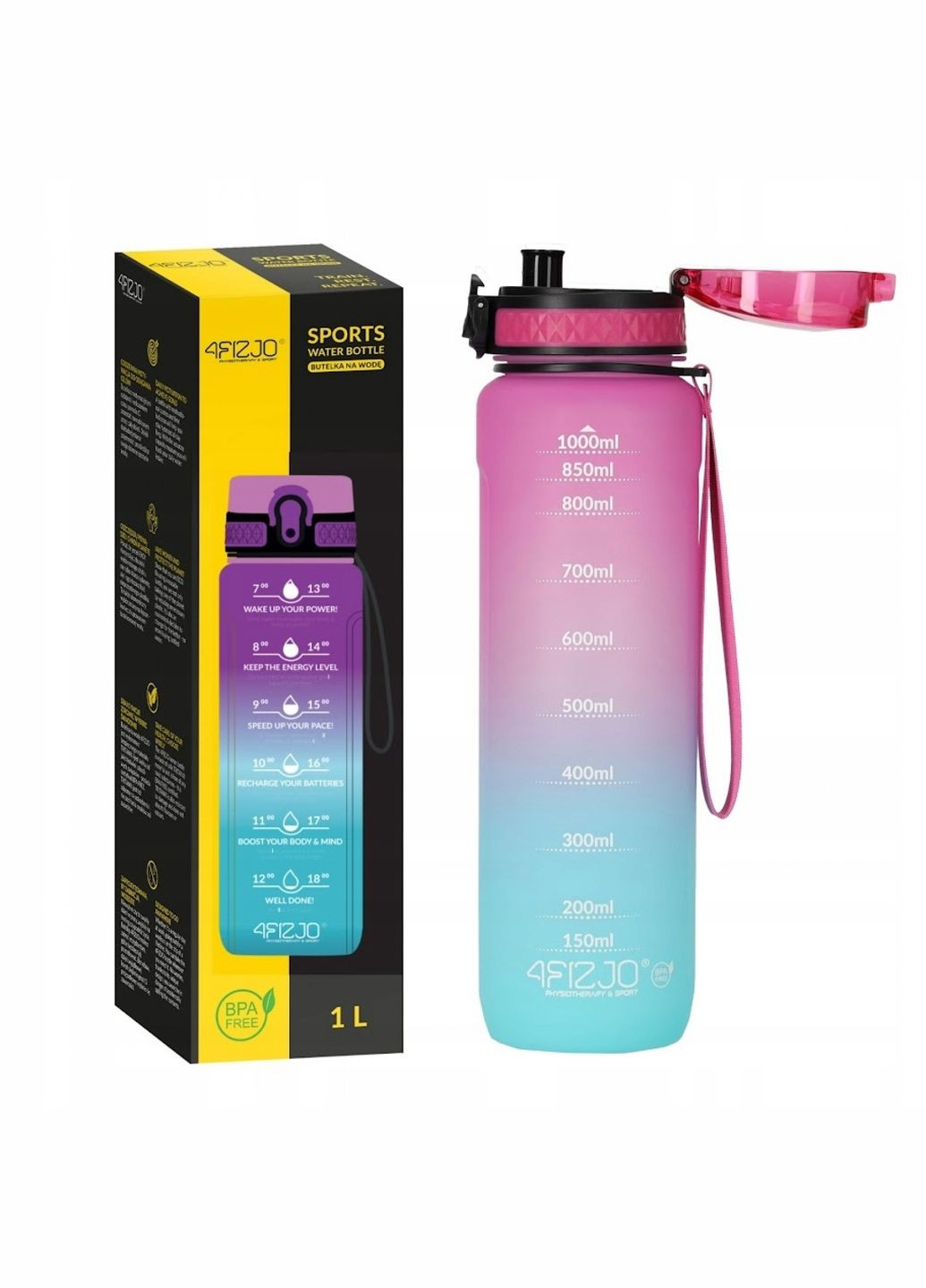 Пляшка для води спортивна 1000 мл Pink/Sky Blue (P-5905973400770) 4FIZJO (316275391)