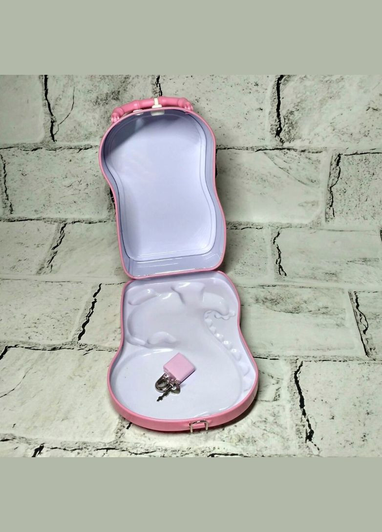 Скарбничка для грошей дитяча для дівчинки Динозавр металева із замочком 16,5х10,5х7 см Рожева No Brand (325428419)