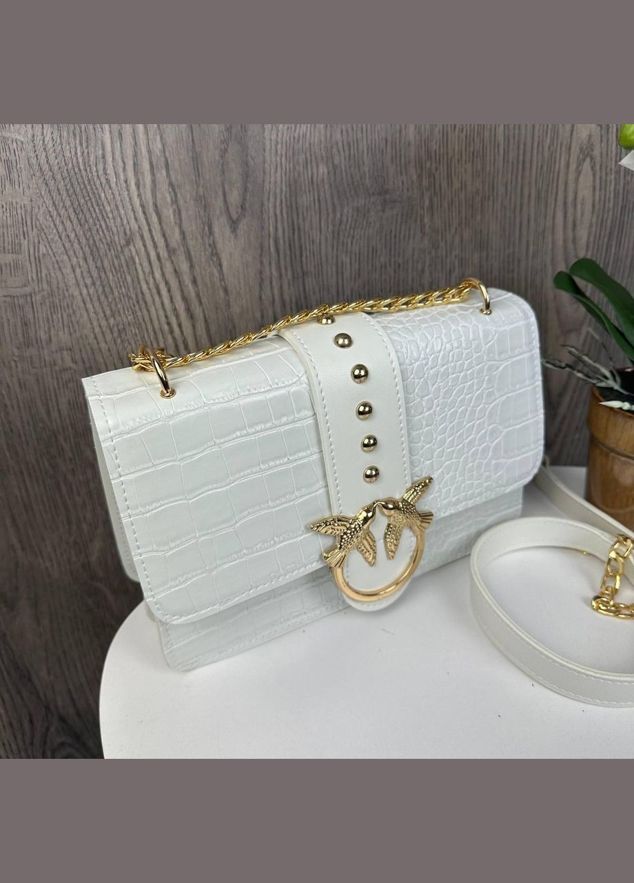 Жіноча міні сумочка з птахами Білий із золотом No Brand (298997842)