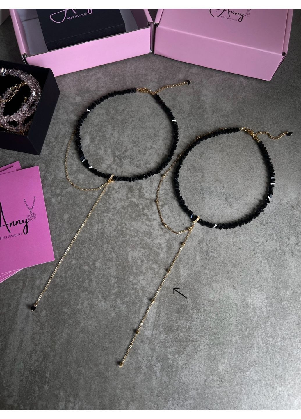 Чокер з чорного кришталю зі зйомним ланцюжком "Кулька" в золоті подарунок прикраси No Brand кришталь нержавіюча сталь, латунь, скло золото (366431267)