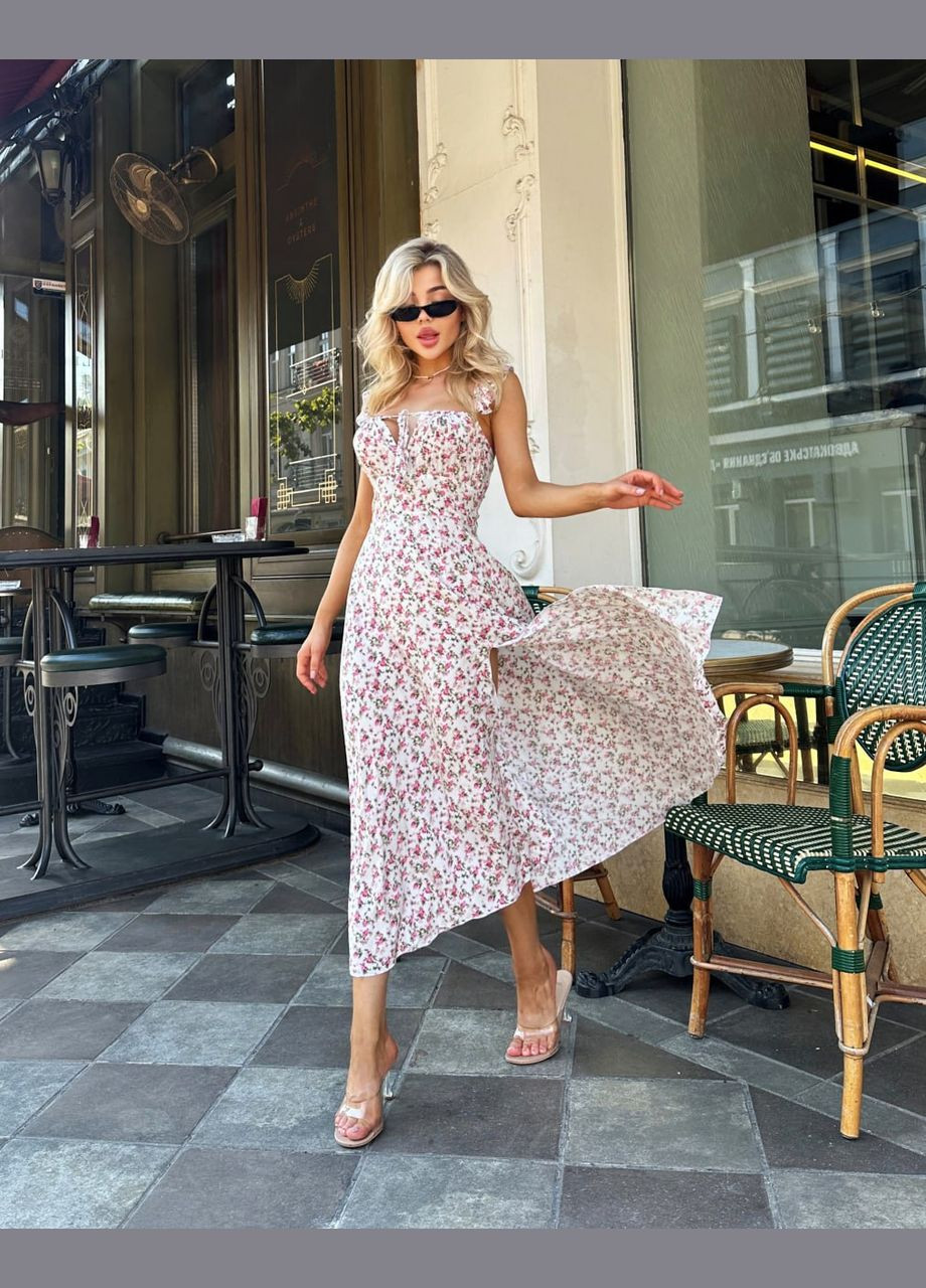 Білий красива біла сукня в квітковому принті з якісного штапелю, легка прогулянка літня сукня з натуральної тканини. No Brand з квітковим принтом